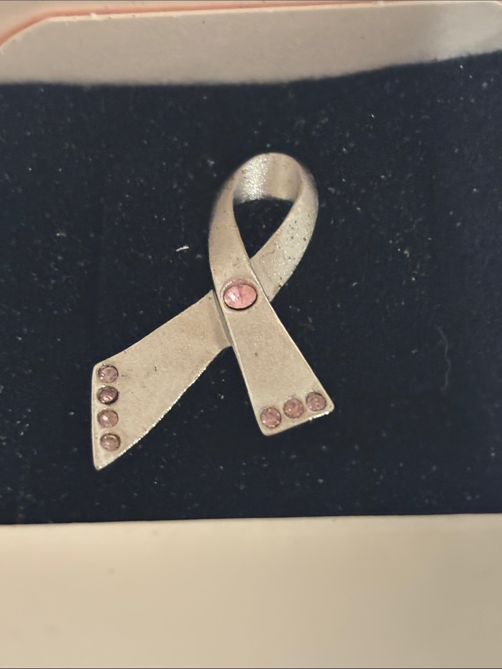 Avon Silver Awareness Ribbon Brooch with Pink Accents